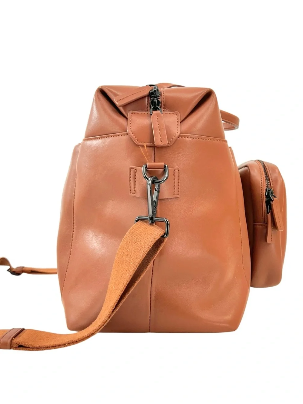 MONOS Metro Duffle - Brown Faux Leather Shoulder Strap Unisex Duffel Travel Bag